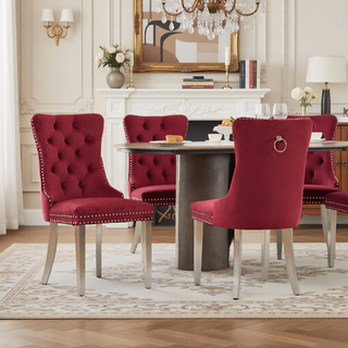 Sunvega Modern High-end Tufted Velvet Upholstered Dining Chair with Chrome Legs and Nailhead Trim