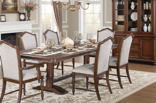 Sunvega Traditional Cherry Finish Wooden Side Chairs with Gray Textured Fabric Upholstery