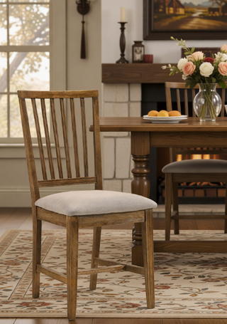 Sunvega Beige Linen Upholstered Dining Chairs with Weathered Espresso Wooden Legs Set of 2