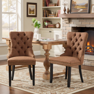 Sunvega Modern High-end Tufted Linen Upholstered Dining Chair with Wood Legs Nailhead Trim