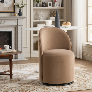 Sunvega Mid Century Modern Round Velvet Upholstered Swivel Dining Barrel Chair