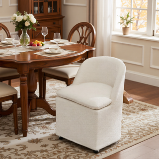 Sunvega Chenille Fabric Dining Arm Chair with Upholstered Back Cushion and Universal Wheels