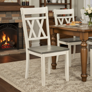 Sunvega Modern Farmhouse Round Dining Table with Greywash and Antique White Finish