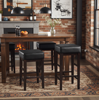 Sunvega Antique Gray Finish Solid Wood Frame Counter Height Stools Set of 2