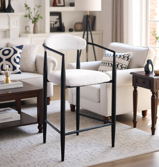 Sunvega Modern Upholstered Bar Stools Set of 2 with Metal Frame and Curved Backrest