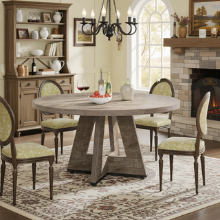 Sunvega 47 Inch Round Wood Dining Table with Walnut Finish for 4-6 Seating