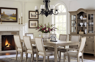Sunvega Modern Contemporary Gray Finish Oak Wood Dining Table with Extension Leaf