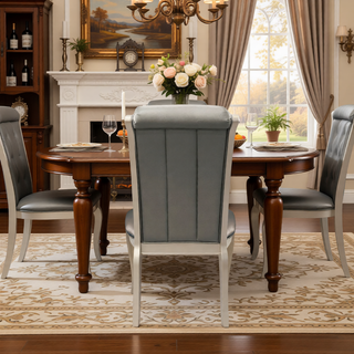 Sunvega Silver Finish Wood Dining Table with Separate Extension Leaf for 6 Seats
