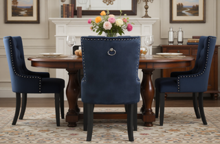 Sunvega Blue Fabric Upholstered Dining Chair with Antique Platinum Finish