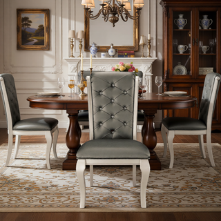 Sunvega Silver Finish Wood Dining Table with Separate Extension Leaf for 6 Seats