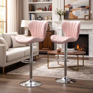 Sunvega Gray Upholstered Adjustable Swivel Barstools with Bucket Seat in Set of 2