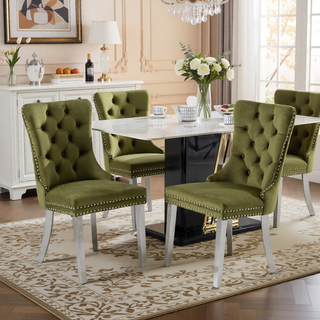 Sunvega Modern High-end Tufted Velvet Upholstered Dining Chair with Chrome Legs and Nailhead Trim
