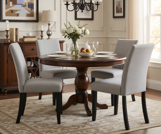 Sunvega Contemporary Style Gray Fabric Upholstered Dining Chairs with Brown Finish Legs