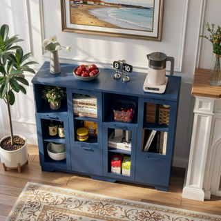 Sunvega Green MDF Cabinet with Glass Doors and Drawer for Bedroom Living Room