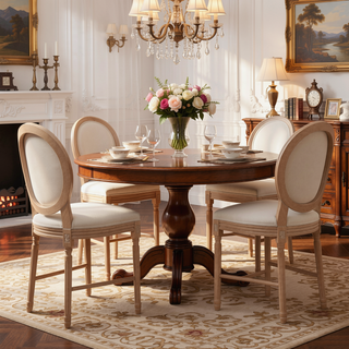 Sunvega French Country Upholstered Barstools with Burlap Fabric and Wooden Legs