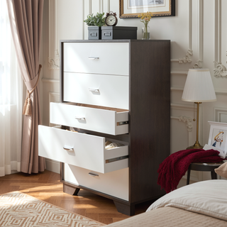 Sunvega Eloy White Espresso Finish 5 Drawer Chest Wooden Frame