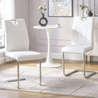 Sunvega White PU Dining Chair Set with Silver Metal Legs and High Resilience Sponge Filling