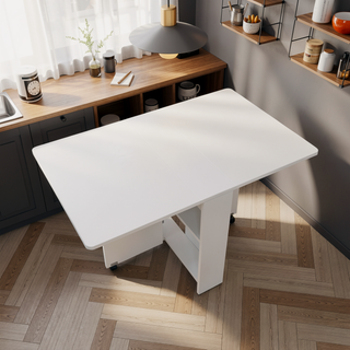Sunvega 51.18 Inch White Foldable Table with Wheels for Dining or Display Use
