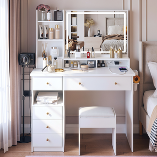 Sunvega 41 Inch Large Size Left Drawer Vanity Table with Touch Control LED Mirror