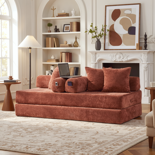 Sunvega Convertible Chenille Folding Sofa Bed with Pillows for Living Room