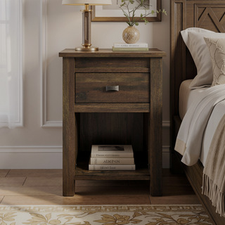 Sunvega Farmington Rustic Nightstand with Ample Storage for Bedroom