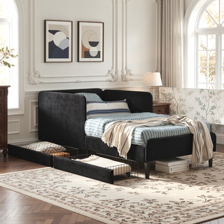 Sunvega Twin Size Upholstered Sofa Bed Frame with 2 Storage Drawers and Velvet