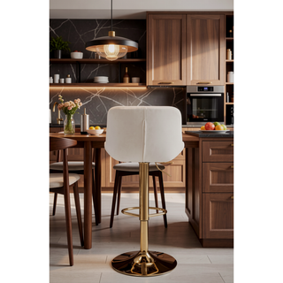 Sunvega Adjustable Velvet Swivel Bar Stool with Chrome Base and Golden Legs, Set of 2