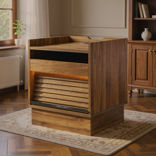 Sunvega Modern Brown Nightstand with Charging Station, Smart LED Lights, and Two Drawers