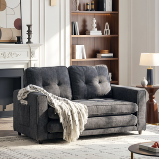 Sunvega Velvet Linen Convertible Sofa Bed with Storage for Small Spaces