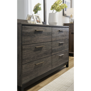Sunvega Antique Grey Wood 6-Piece Queen Size Bedroom Set with Dresser Mirror and Chest