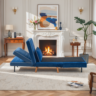 Sunvega Modern Velvet 3-Position Adjustable Sleeper Chair with Piping Design Converts to Bed