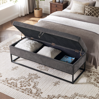 Sunvega 58.6" Contemporary Velvet Storage Bench with Button Tufted Top for Bedroom
