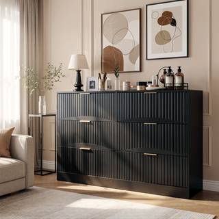 Sunvega Modern Wavy Pattern 6-Drawer Dresser with Ample Storage for Bedroom
