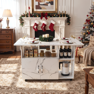 Sunvega Multi-Functional Folding Table with Storage Shelves and Wheels for Small Spaces