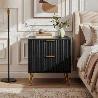 Sunvega Modern Glam Nightstand with Gold Metal Handles and Splayed Legs for Bedroom