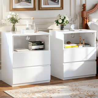 Sunvega End Table with Fast USB C Charging Station and 2 Drawers for Living Room