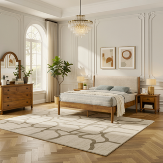 Sunvega 6-Piece Rubberwood Bedroom Set with Queen Bed Dresser Mirror Nightstands Chest