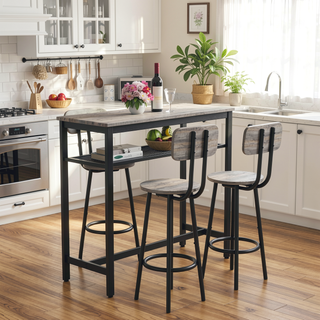 Sunvega Counter Height Square Table Set With 2 Foldable Stools for Kitchen and Apartment