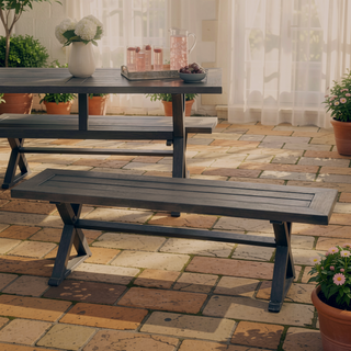 Sunvega Modern Aluminum Outdoor Dining Bench with Slatted Top Dark Gray