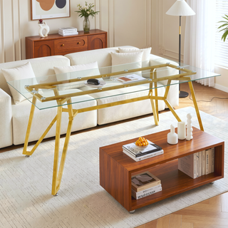 Sunvega Modern Glass Dining Table with Metal Legs for Kitchen Living Room Office