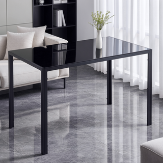 Sunvega Modern Glass Top Dining Table with Steel Frame for 4 Seats