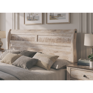 Sunvega White Wash Finish King Sleigh Bed Dresser Mirror Nightstand Bedroom Set