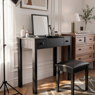 Sunvega 3-Level Adjustable Lighting Flip-Top Mirror Vanity Desk with Storage Drawers