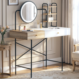 Sunvega Makeup Vanity Desk with 3-Mode Lighted Mirror and Wireless Charging Station