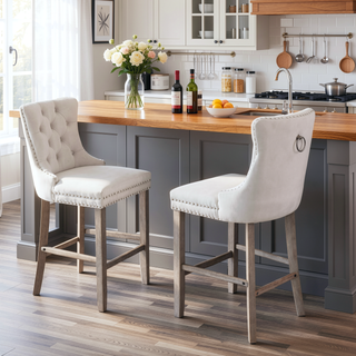 Sunvega Modern Velvet Upholstered Barstools with Button Tufted and Wooden Legs
