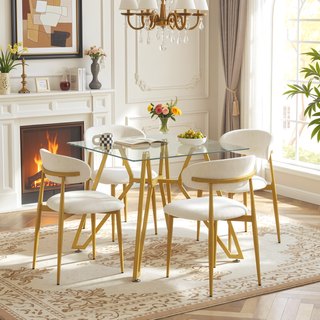 Sunvega Modern Glass Dining Table with Metal Legs for Kitchen Living Room Office