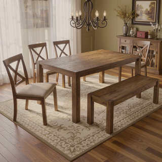 Sunvega Driftwood Finish Transitional Wood Dining Bench for Dining Room Entryway