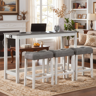 Sunvega 4 Piece Bar Table Set with USB Outlets and Padded Stools for Living Room
