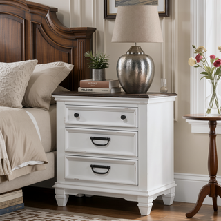 Sunvega Modern Farmhouse King Bedroom Set with Dresser Mirror and Nightstands