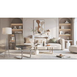 Sunvega Modern Faux Leather High Back Dining Chairs with C-Shaped Metal Legs Set of 4